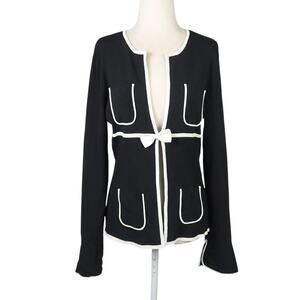 Vintage 90s BCBGMAXAXRIA Black and White Trim Bow Cardigan Sweater M